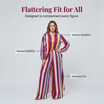 2026 New Arrivals Sale-Vertical Stripe Button-Down Shirt & Wide-Leg Pant Set