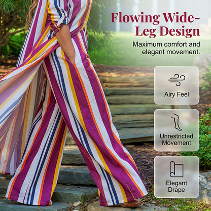 2026 New Arrivals Sale-Vertical Stripe Button-Down Shirt & Wide-Leg Pant Set