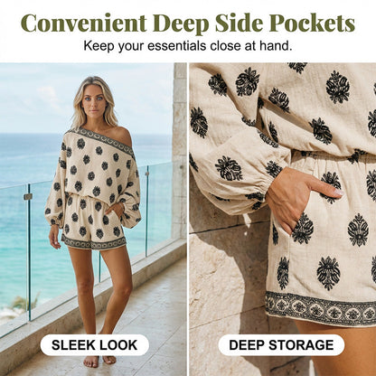 👗 50% OFF NOW! ✨ Bohemian Off-Shoulder Jumpsuit – Printed, elastic waist & side pockets – Flowy, breathable – perfect for beach, festivals or summer travel 🌺