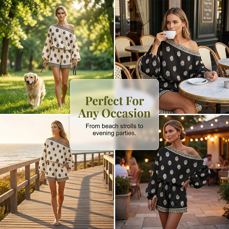 👗 50% OFF NOW! ✨ Bohemian Off-Shoulder Jumpsuit – Printed, elastic waist & side pockets – Flowy, breathable – perfect for beach, festivals or summer travel 🌺