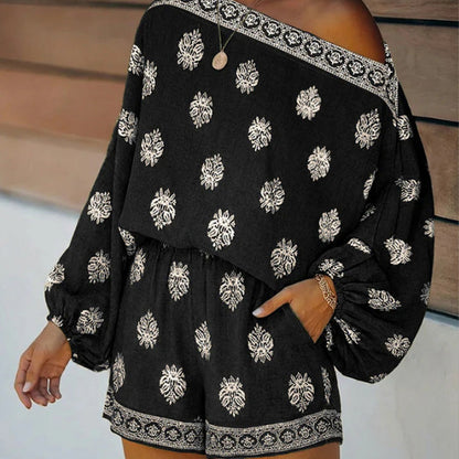 👗 50% OFF NOW! ✨ Bohemian Off-Shoulder Jumpsuit – Printed, elastic waist & side pockets – Flowy, breathable – perfect for beach, festivals or summer travel 🌺
