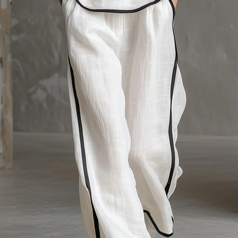 ✨New Arrivals & Best Sellers👖Women's Contrast Trim Sleeveless Top & Wide-Leg Pants Set Elegant 2 Piece Matching Outfit Daily Vacation Casual Wear
