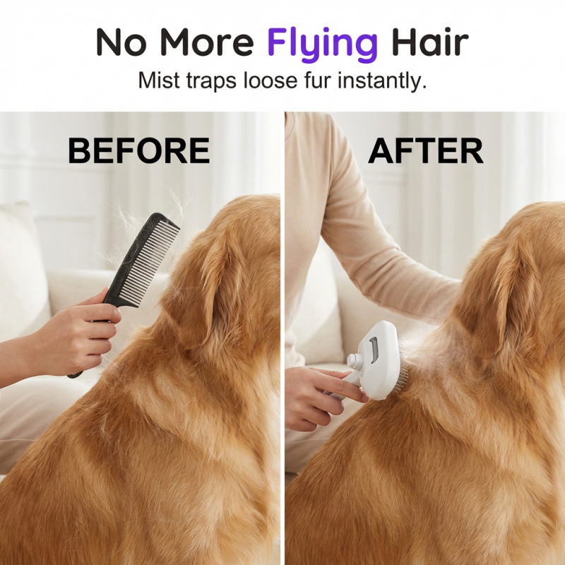 Self-Cleaning Mist Pet Brush with UV Light