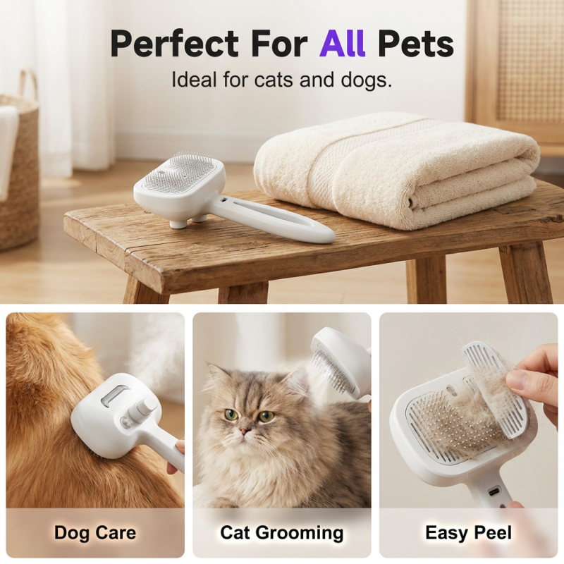 Self-Cleaning Mist Pet Brush with UV Light