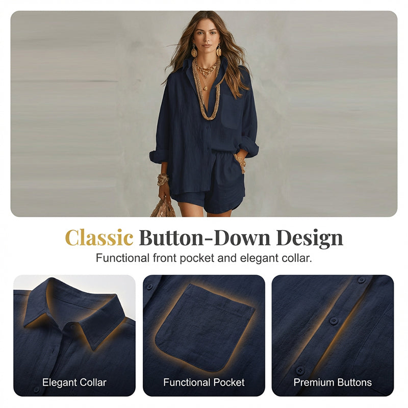 🔥Hot Sale Offers-Women's Two-Piece Casual Shirt and Shorts Set