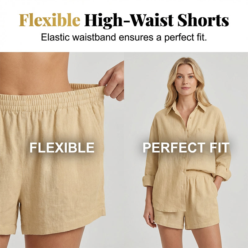 🔥Hot Sale Offers-Women's Two-Piece Casual Shirt and Shorts Set