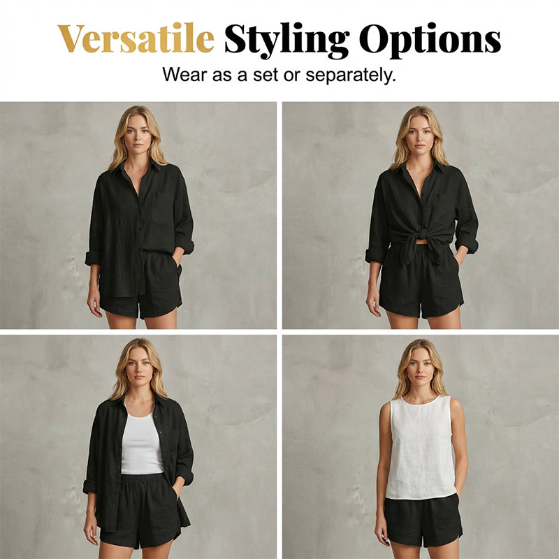 🔥Hot Sale Offers-Women's Two-Piece Casual Shirt and Shorts Set