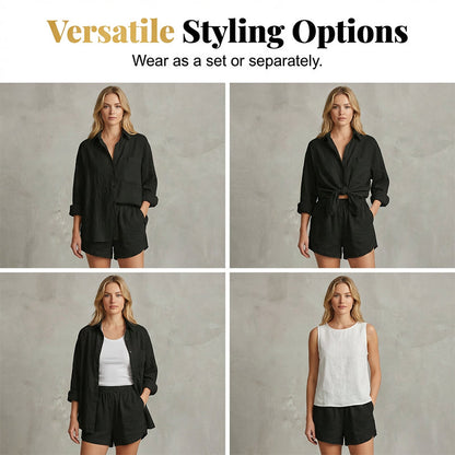 🔥Hot Sale Offers-Women's Two-Piece Casual Shirt and Shorts Set