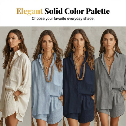 🔥Hot Sale Offers-Women's Two-Piece Casual Shirt and Shorts Set