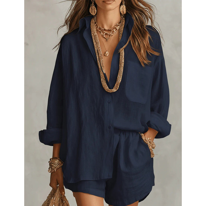 🔥Hot Sale Offers-Women's Two-Piece Casual Shirt and Shorts Set