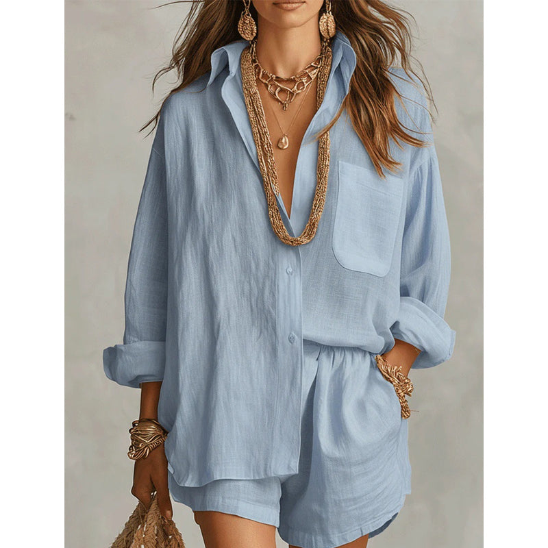 🔥Hot Sale Offers-Women's Two-Piece Casual Shirt and Shorts Set