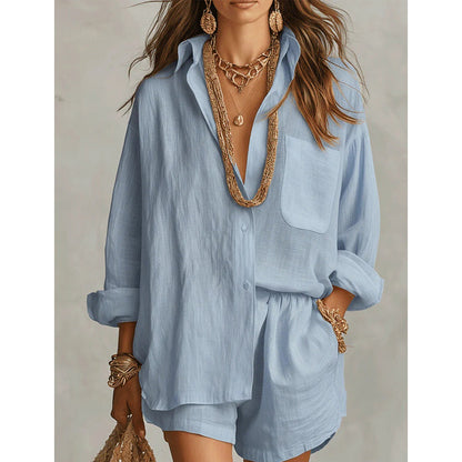 🔥Hot Sale Offers-Women's Two-Piece Casual Shirt and Shorts Set