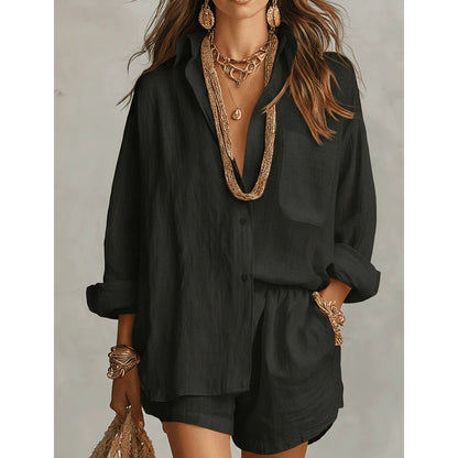🔥Hot Sale Offers-Women's Two-Piece Casual Shirt and Shorts Set