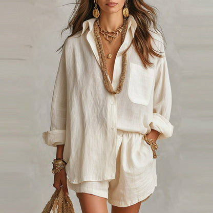 🔥Hot Sale Offers-Women's Two-Piece Casual Shirt and Shorts Set