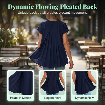 🔥Limited-time offer-Flowy Short Sleeve Top with Inverted Pleat Back