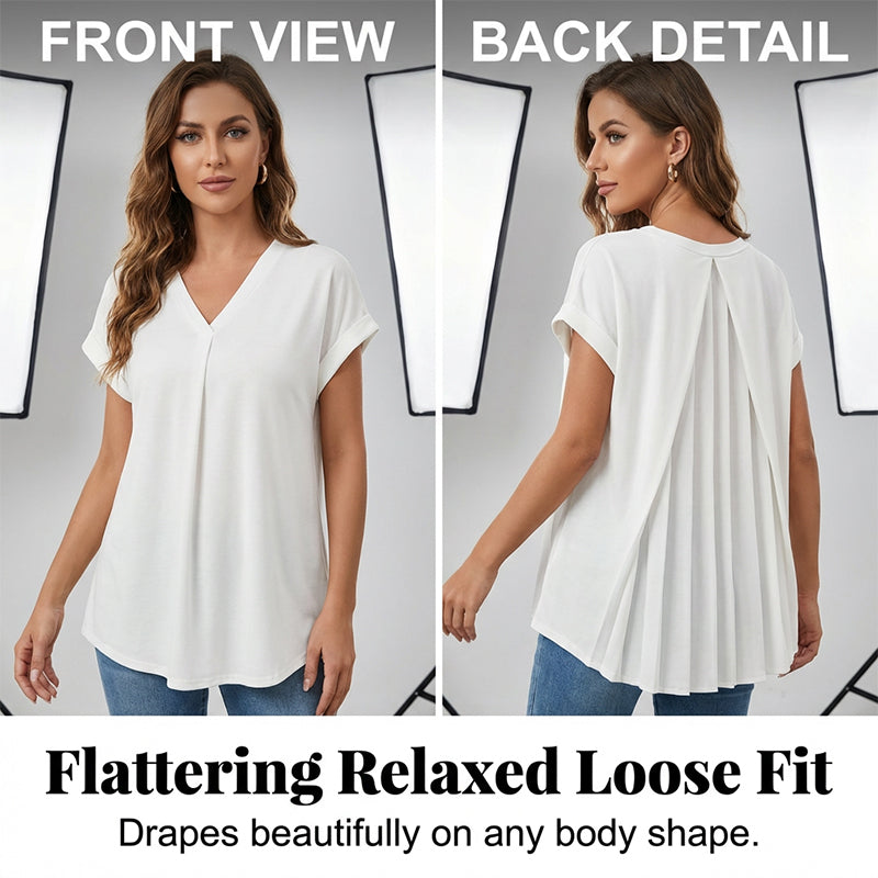 🔥Limited-time offer-Flowy Short Sleeve Top with Inverted Pleat Back