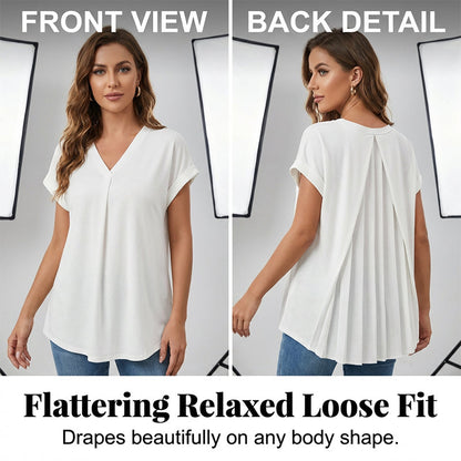 🔥Limited-time offer-Flowy Short Sleeve Top with Inverted Pleat Back
