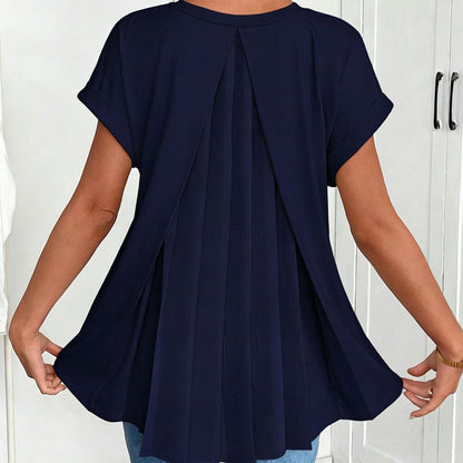 🔥Limited-time offer-Flowy Short Sleeve Top with Inverted Pleat Back