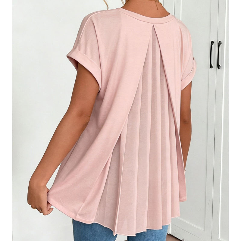 🔥Limited-time offer-Flowy Short Sleeve Top with Inverted Pleat Back