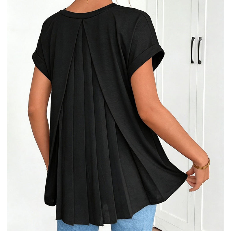 🔥Limited-time offer-Flowy Short Sleeve Top with Inverted Pleat Back