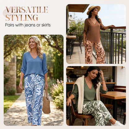 ⏳Time-Limited Special⏰Women's V-Neck Blouse & Printed Wide-Leg Pants Set