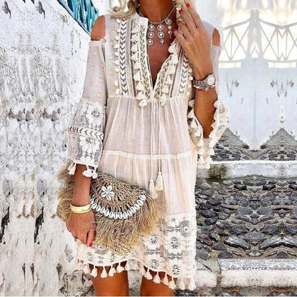 🌸 LIMITED-TIME 50% OFF! ✨ Women's Cotton Linen Embroidered Dress – Loose, Breathable, UV Protection 👒