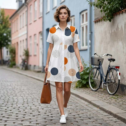 🔥Limited-time offer-Women's Short Sleeve Collared A-Line Dress
