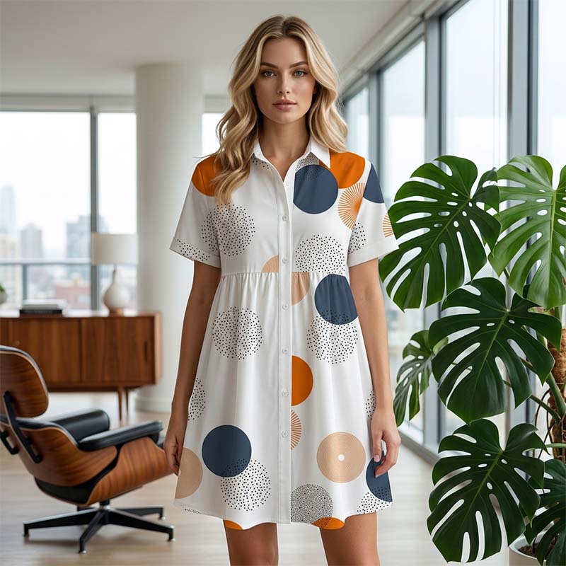 🔥Limited-time offer-Women's Short Sleeve Collared A-Line Dress