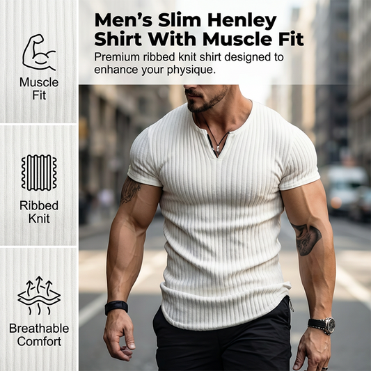 💥Limited-time offer-Men's Slim Solid Henley Shirt