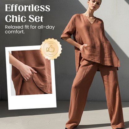 🔥Limited-time offer-Breathable Linen Blend V-Neck Top and Pants Suit