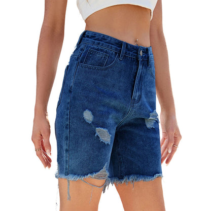 🔥Women's Ripped High-Waist Denim Bermuda Shorts