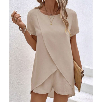 📢📢35% OFF !! ⏰Women's Solid Color Irregular Top & Shorts Two Piece Set