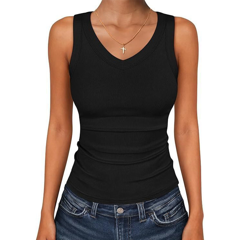 🔥Limited-time offer-Women's V-Neck Ribbed Knit Tank Top