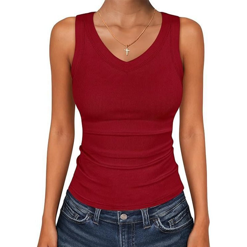 🔥Limited-time offer-Women's V-Neck Ribbed Knit Tank Top