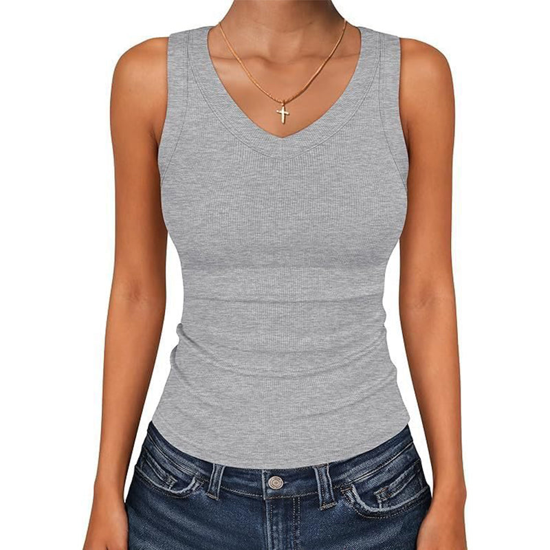 🔥Limited-time offer-Women's V-Neck Ribbed Knit Tank Top