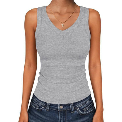 🔥Limited-time offer-Women's V-Neck Ribbed Knit Tank Top