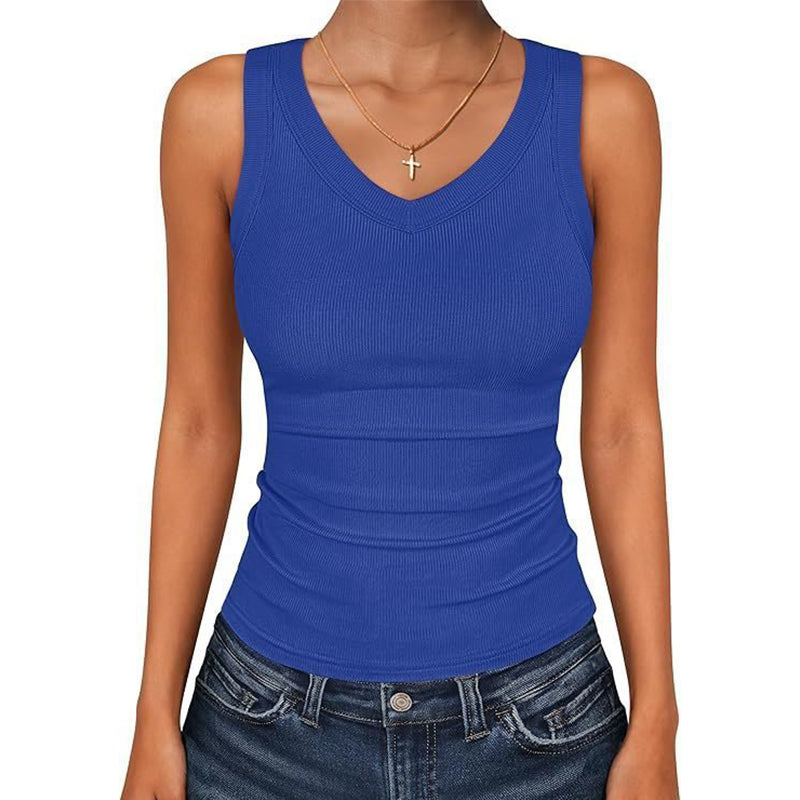🔥Limited-time offer-Women's V-Neck Ribbed Knit Tank Top