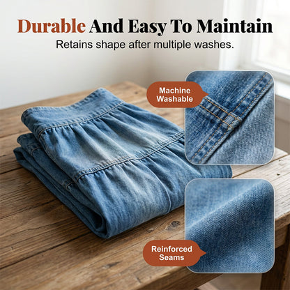 👖 Vintage Denim Flow | Women's High-Waisted Tiered A-Line Button-Front Maxi Skirt