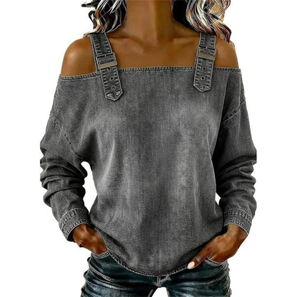 👕 LIMITED-TIME 50% OFF! ✨ Women's Denim Top – Wide Strap, Fashion, Casual ✨