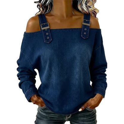 👕 LIMITED-TIME 50% OFF! ✨ Women's Denim Top – Wide Strap, Fashion, Casual ✨