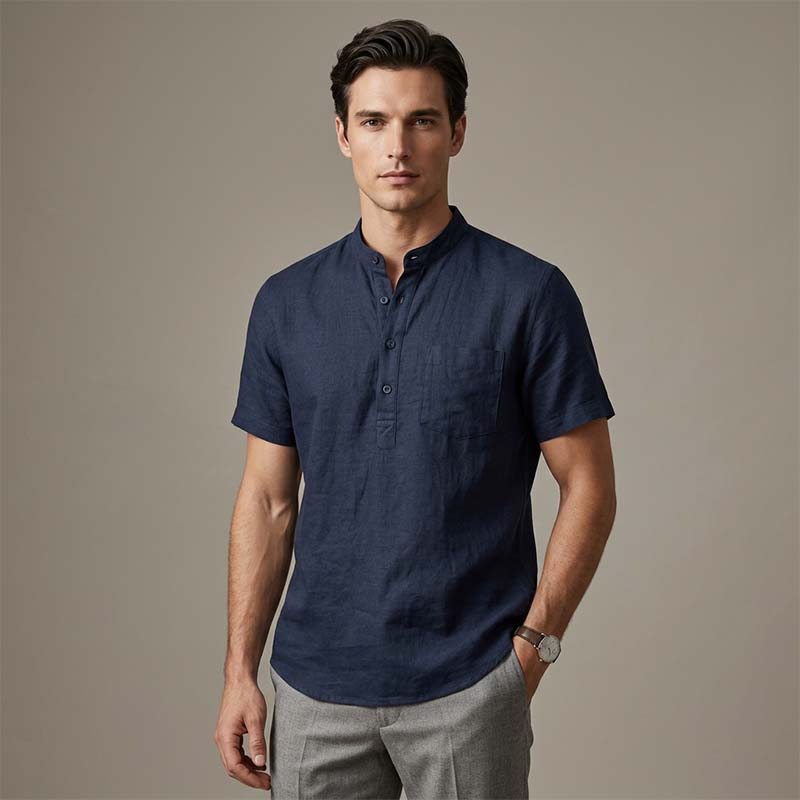 💥2026 New Arrivals Special Offer-Men's Short Sleeve Linen Blend Henley Shirt