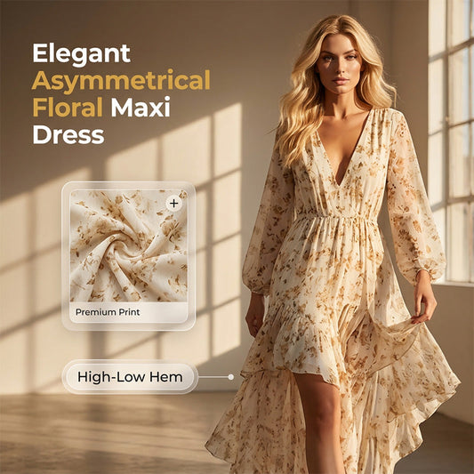 ✨2026 Newest Model-Women's Floral V-Neck High-Low Dress