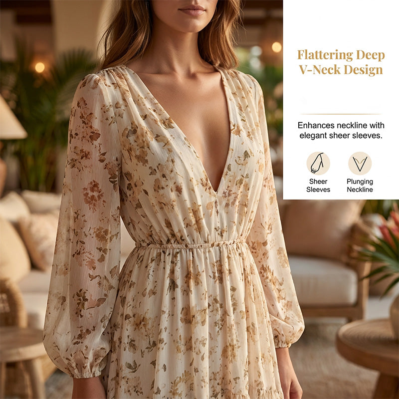✨2026 Newest Model-Women's Floral V-Neck High-Low Dress