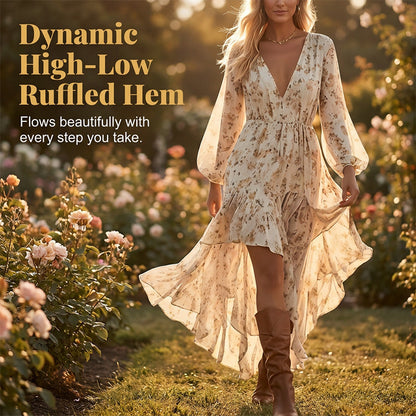 ✨2026 Newest Model-Women's Floral V-Neck High-Low Dress