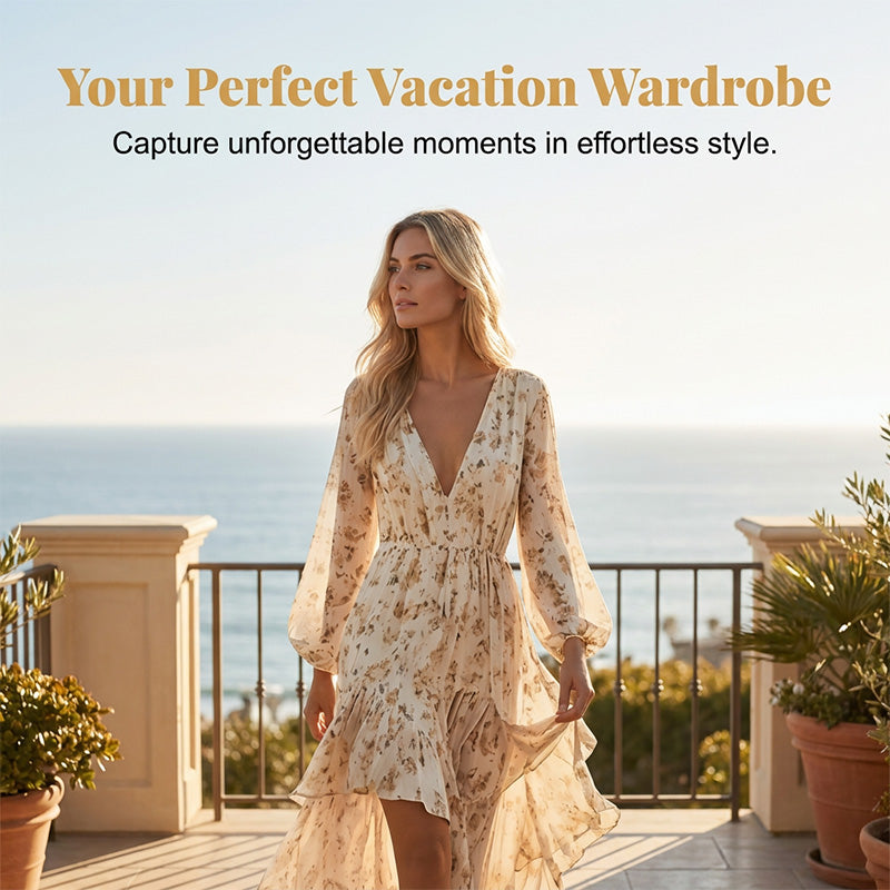✨2026 Newest Model-Women's Floral V-Neck High-Low Dress