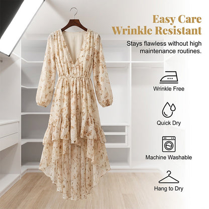 ✨2026 Newest Model-Women's Floral V-Neck High-Low Dress
