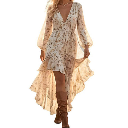 ✨2026 Newest Model-Women's Floral V-Neck High-Low Dress
