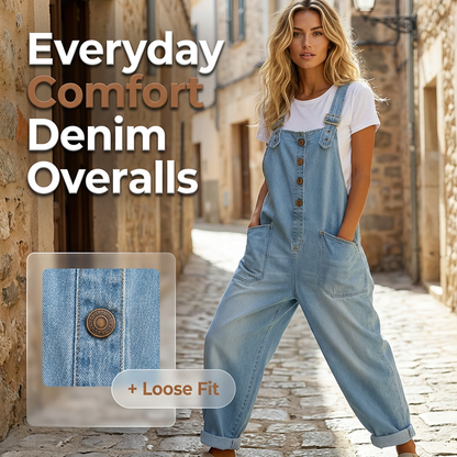 ✨ Easy Everyday Comfort | Women's Relaxed-Fit Denim Overalls with Deep Pockets