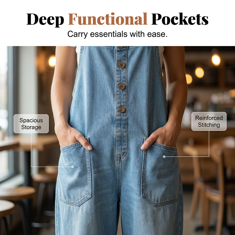✨ Easy Everyday Comfort | Women's Relaxed-Fit Denim Overalls with Deep Pockets