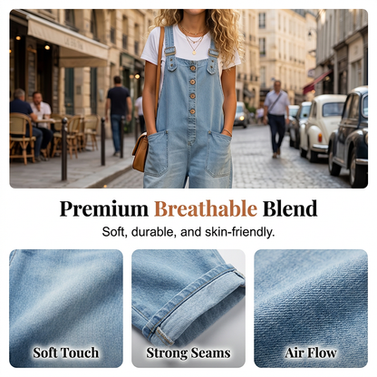✨ Easy Everyday Comfort | Women's Relaxed-Fit Denim Overalls with Deep Pockets